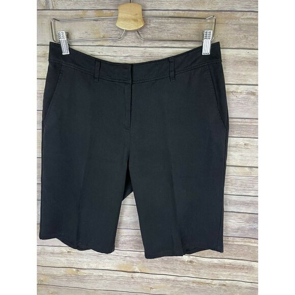 Eileen Fisher XS Bermuda Shorts Black Tencel Walking Flat Front Soft Staple - Picture 3 of 11